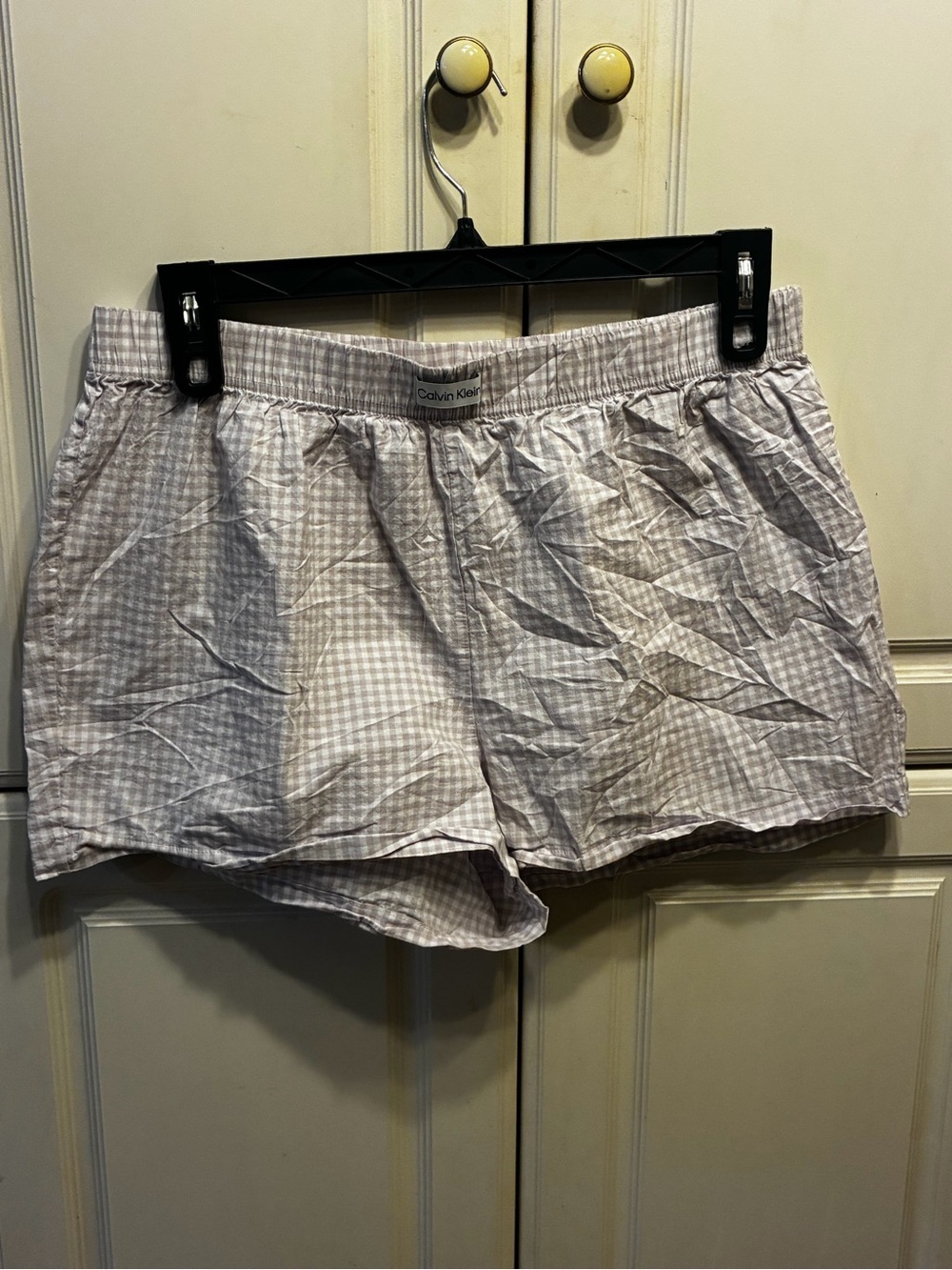 Calvin Klein Woman’s grey and white gingham woven boxer shorts, Size: L